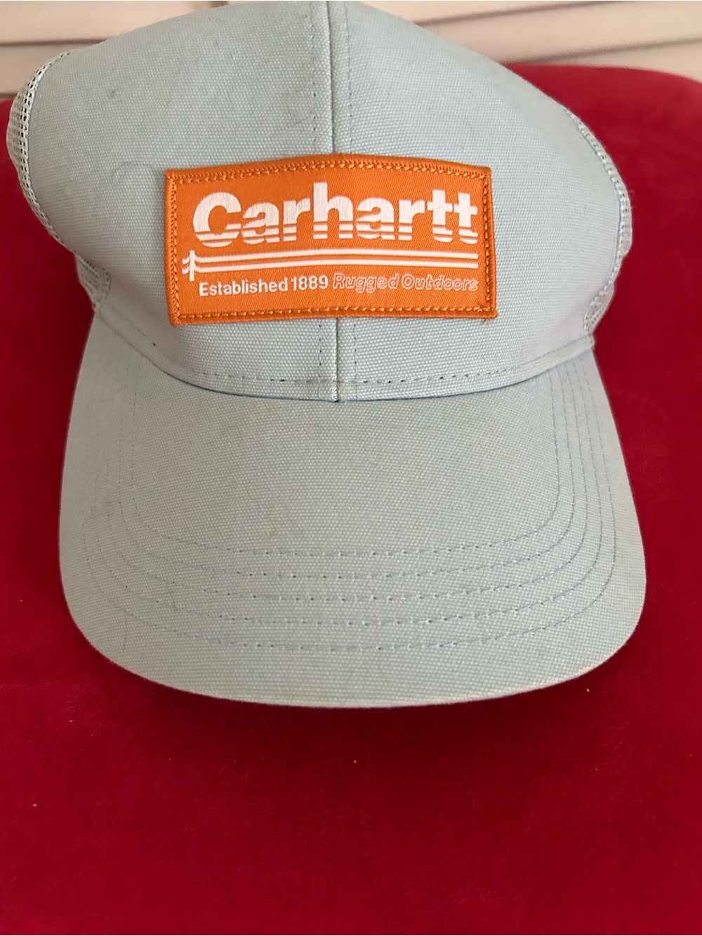 Carhartt Pale Blue Baseball Cap with Orange Logo Patch